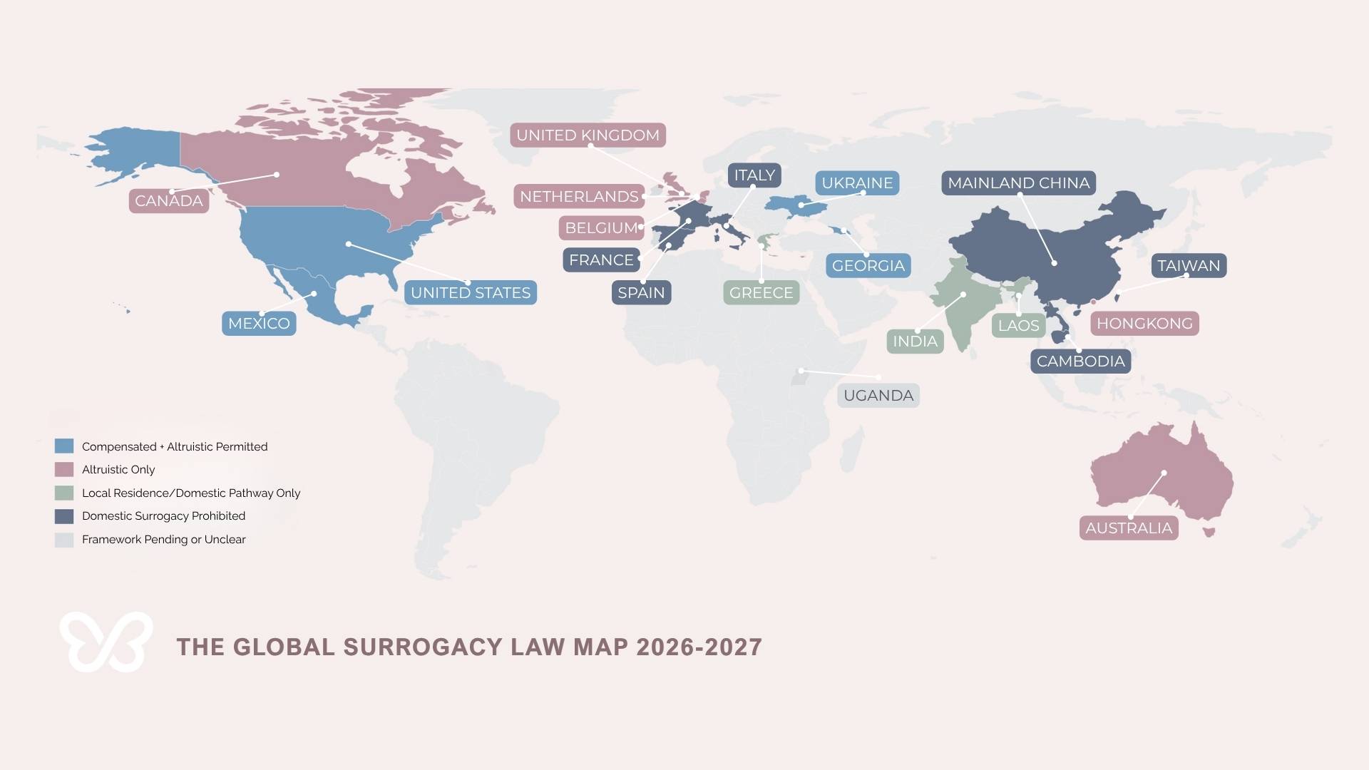 Surrogacy Law Map Global with Labels
