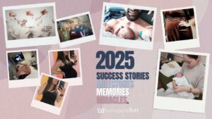 SurrogateFirst 2025 year-in-review collage featuring surrogacy milestones, pregnancies, newborns and families