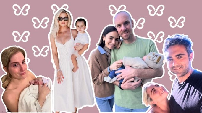 Celebrity surrogacy collage featuring well-known parents and families who have shared their surrogacy journeys