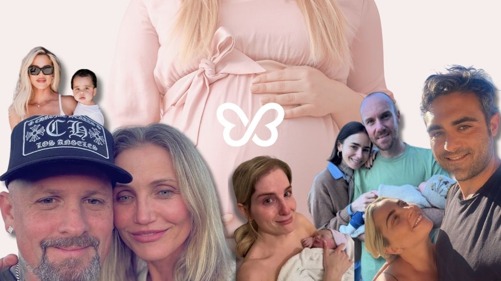 Celebrity surrogacy collage featuring well-known parents and families who have shared their surrogacy journeys